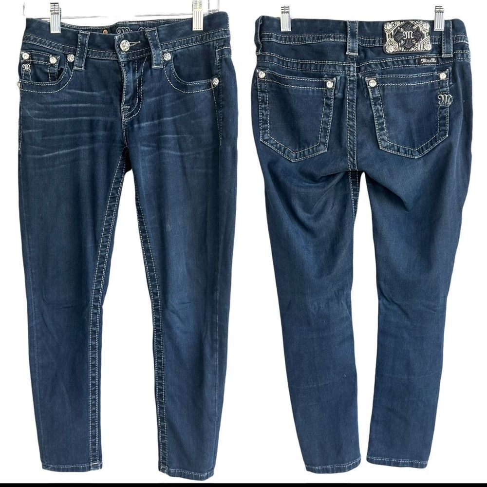￼Miss Me‎ Signature Skinny Crop Women’s Size 27 Western Biker Ankle Jeans